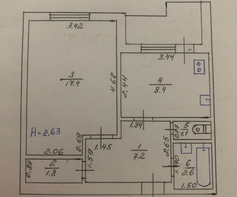 1-room apartment with improved layout