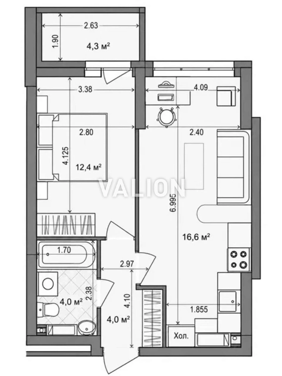 1-room apartment for sale on Hetmana Vadym Street (Industry