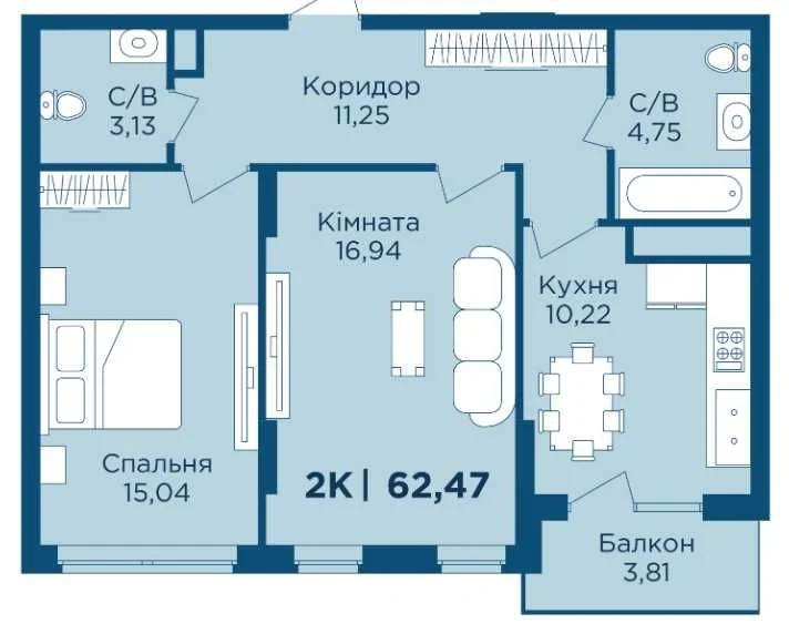 2-кімнатна квартира в районі БАМ - перший внесок 16 350 $