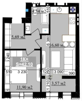 1к квартира 42м² біля ОЗЕРА! ЖК Millennium, кухня-студія, Си
