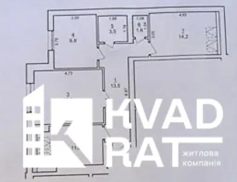 Здана 3кім квартира біля парку Шевченка, 69м2