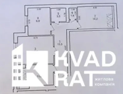 Здана 3кім квартира біля парку Шевченка, 69м2