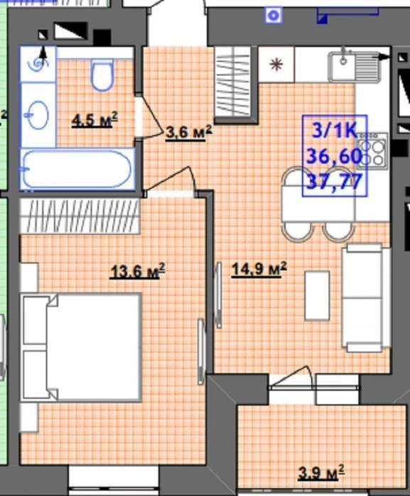 Affordable one-room apartment in a new building