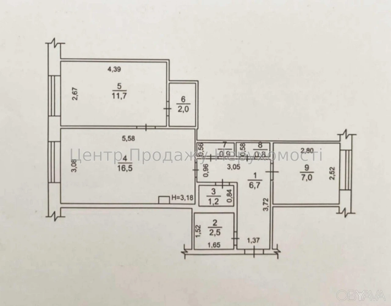 2-room apartment, 50 sq.m.