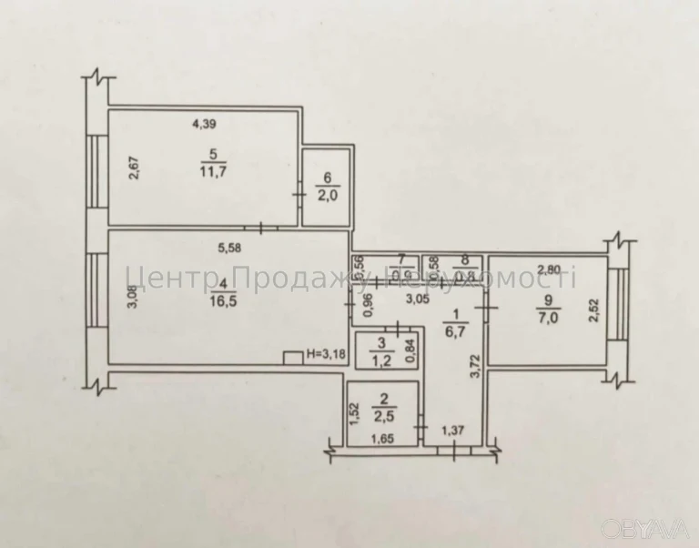 2-room apartment, 50 sq.m.