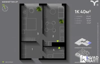 Продаж просторої 1 кім в жк Manhattan Up ремонт у літку