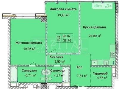 Sale of 2-room apartment 91 sq. m on Andriy Verkhoglyada St. 8MA CHE