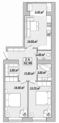 Продается 2-х комнатная, двухсторонняя квартира в центре.