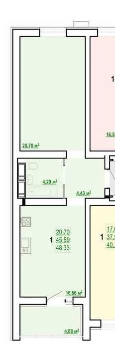 For sale: Kazka residential complex, 1 room, 48.3 m2, Kholodna Gora
