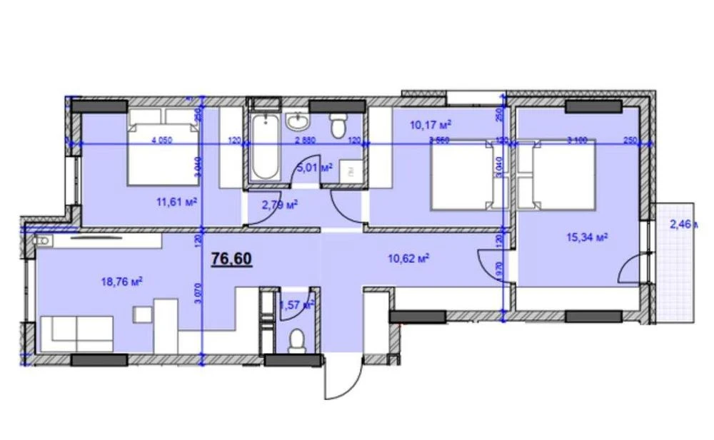3-room apartment for sale in a newly built house for rent