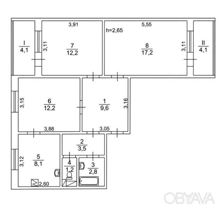 3-room apartment, 74 square meters. m