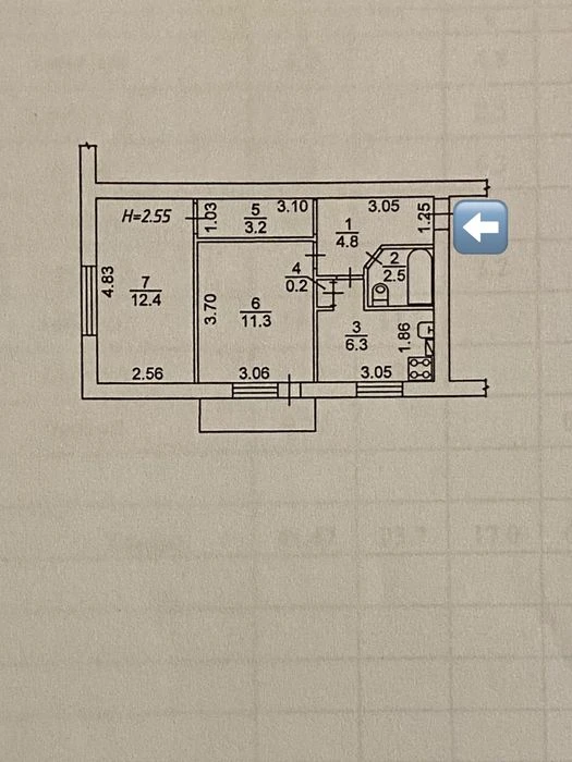 2-room apartment for sale in the city center