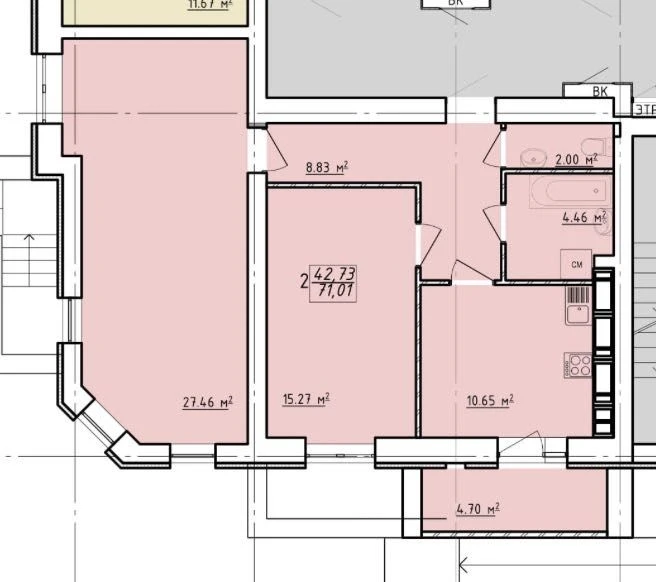 For sale: 2-room apartment in Levada 2 residential complex, 71 sq m, VW