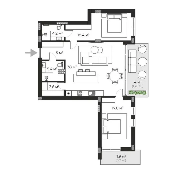 2-кімнатна квартира 98,3 м² у клубному містечку SHERWOOD  Уж