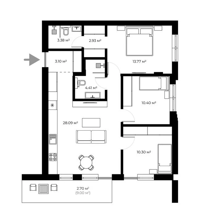 3-кімнатна квартира 78,8 м²  ЖК NEW LAND BY GAZDA  Новий рай