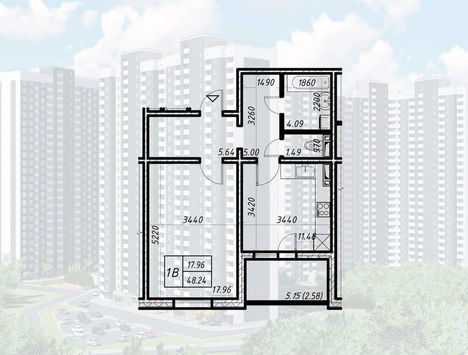 From the owner! 1-room 48 m² with renovation, the house is occupied, no %