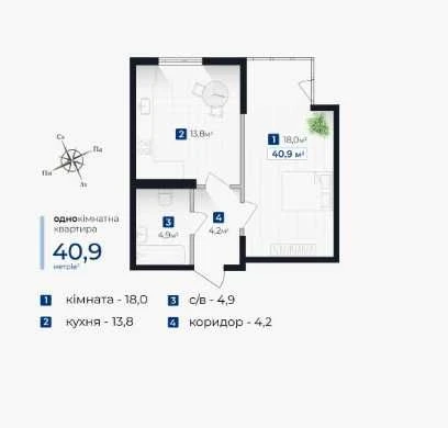 Продається 1 кімнатна квартира