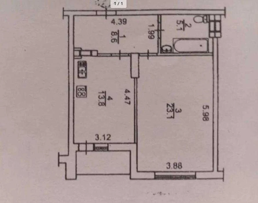 One-room apartment for sale 54 m2 Mykhaylo Maksymovycha St.