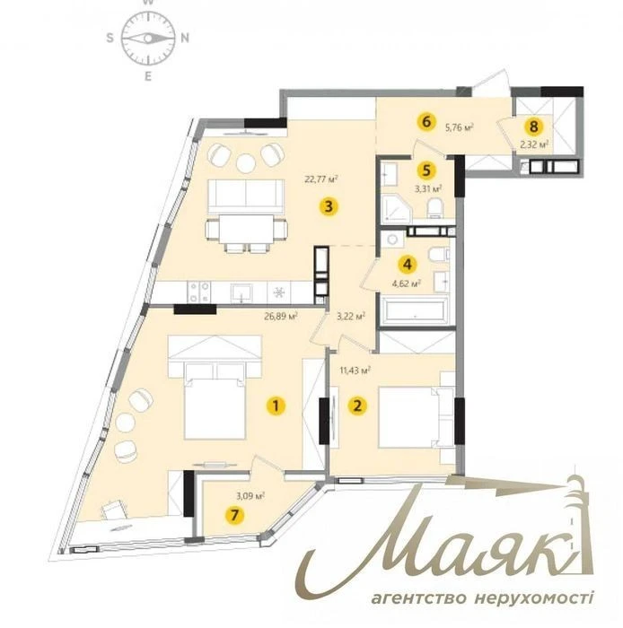 WITHOUT% 3-room apartment for sale in LUCKY LAND residential complex, Svyatoshinsky district,