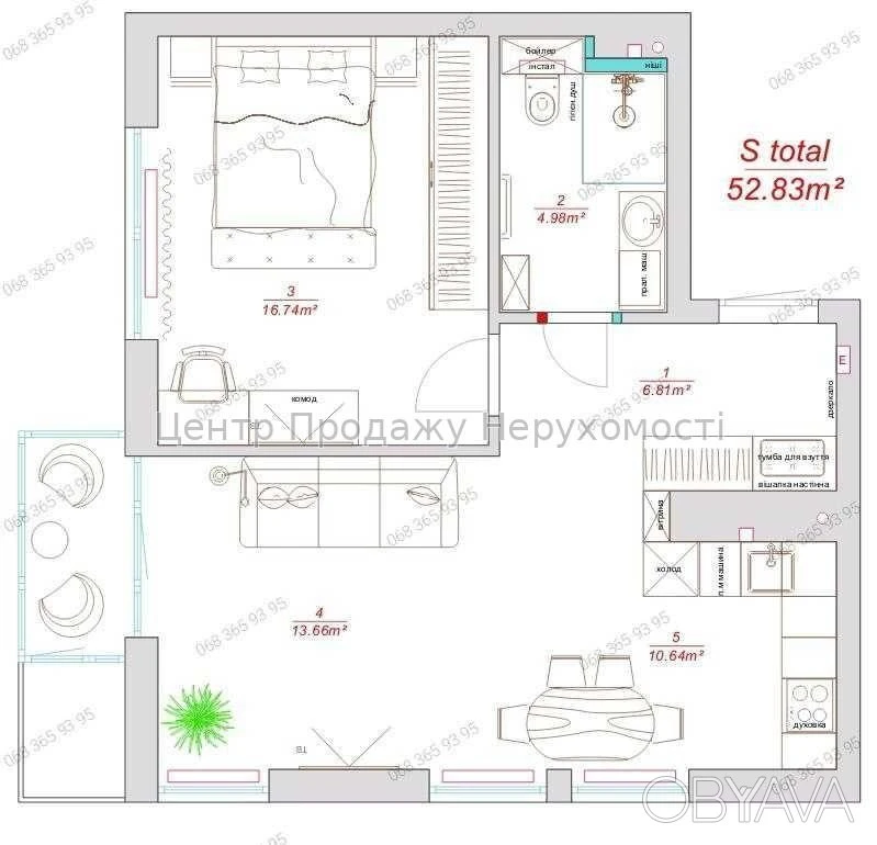 1-room apartment, 56.7 sq.m.