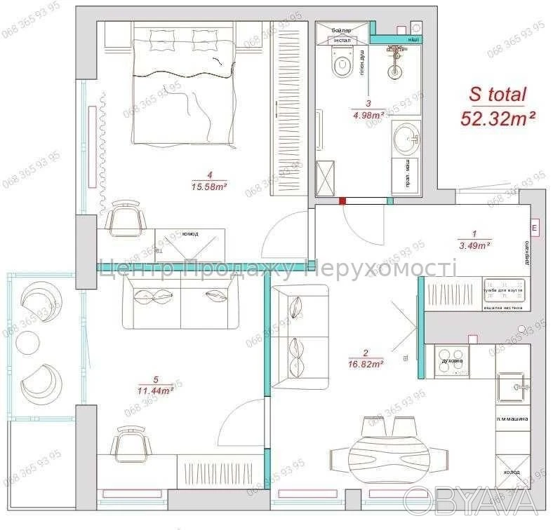 1-room apartment, 56.7 sq.m.