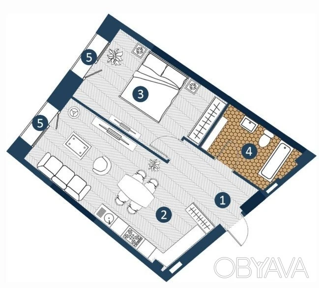 2-room apartment, 53 sq.m.