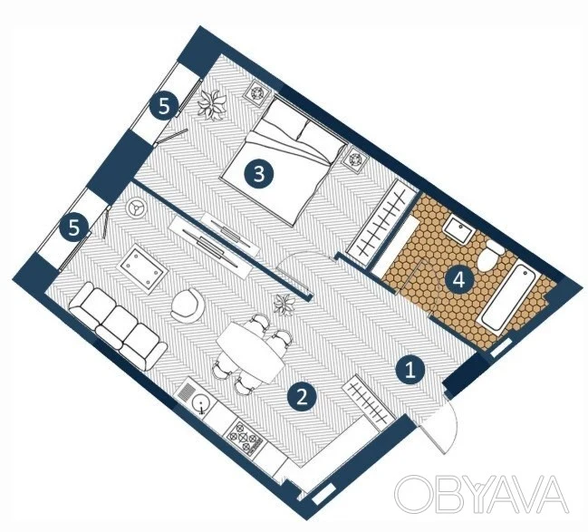 2-room apartment, 53 sq.m.