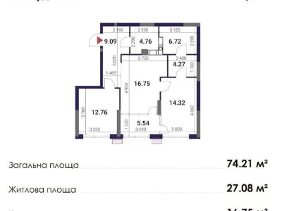 Sale of 2-room apartment 74.21 sq. m on Prychalna Street • ID 345814
