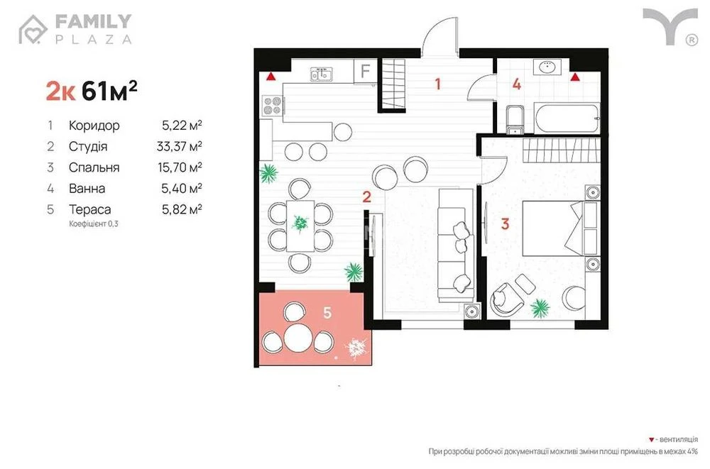 Здана 2 кім 61м в ЖК Family Plaza в 1 черзі з газом готова д