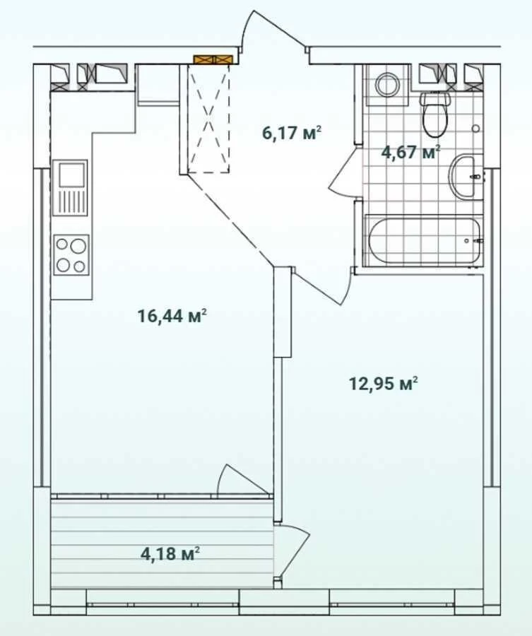1-room apartment for sale 44.41 m², Oleksandra Olesia St.,