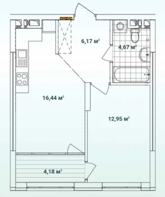 1-room apartment for sale 44.41 m², Oleksandra Olesia St.,