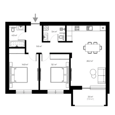 2-кімнатна квартира 75,6 м² з ремонтом  ЖК GRAND HILLS  БАМ
