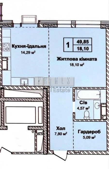 Продажа 1-комнатной квартиры 49.85м2 ЖК Новопечерские Липки в