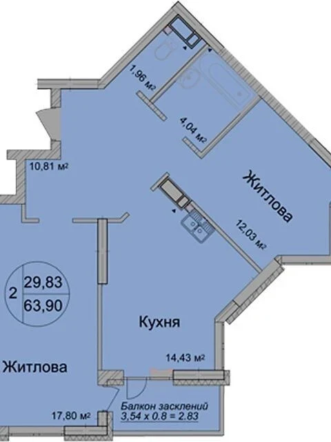 For sale 2-room apartment 63.9 sq. m. on Lvivska Street 15 • ID 3476