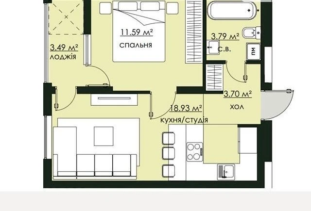 Продаж 1 кім квартира 41.50 м² 8/11ц вул.Городницька 86000$
