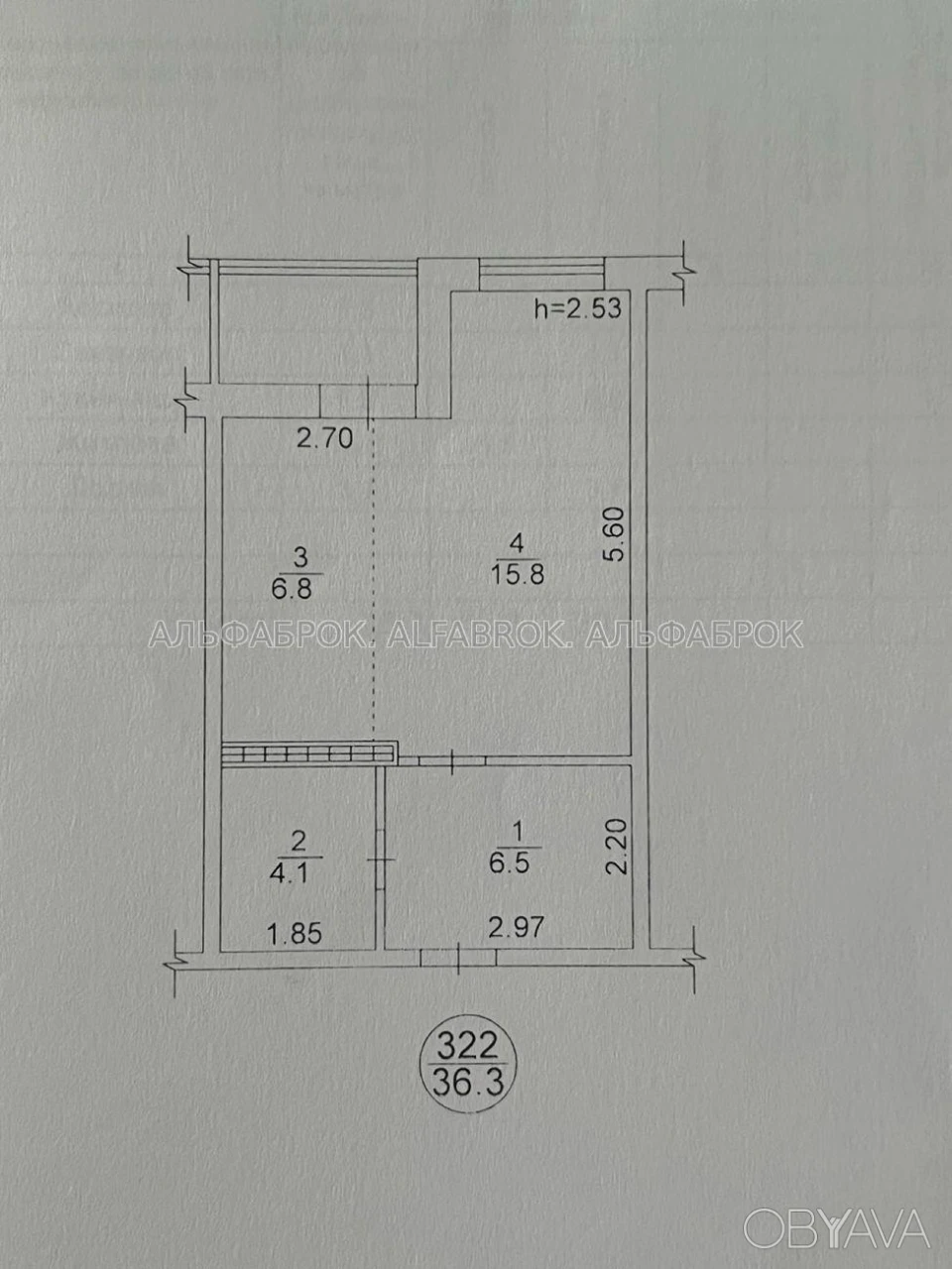 1-room apartment, 36 sq.m.