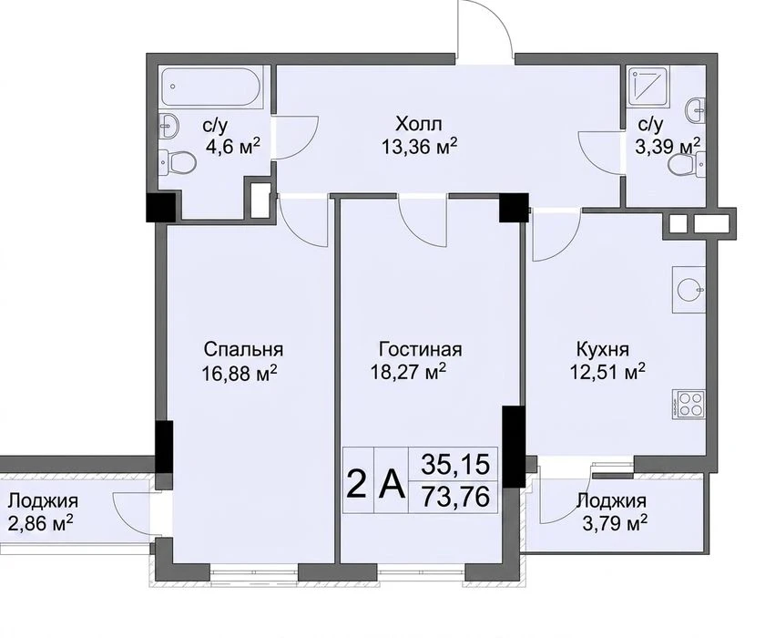 Two-room apartment for sale in the Key residential complex from the developer Avanta