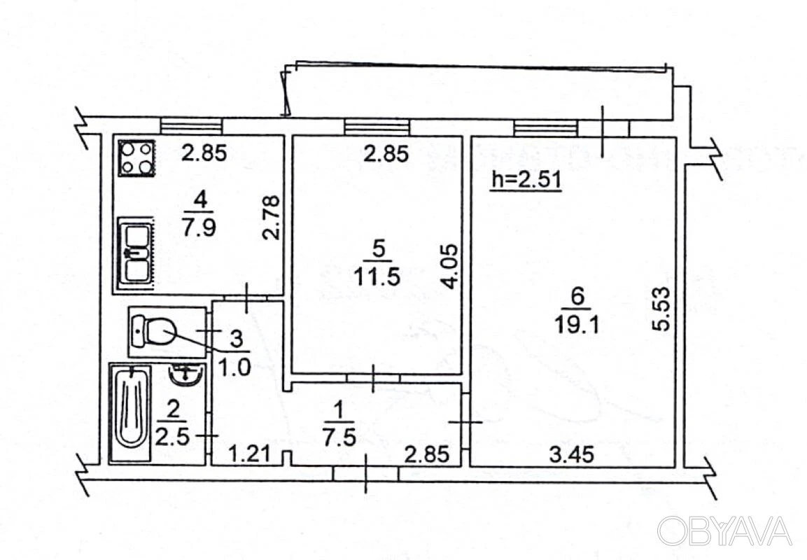 2-room apartment, 54 square meters. m