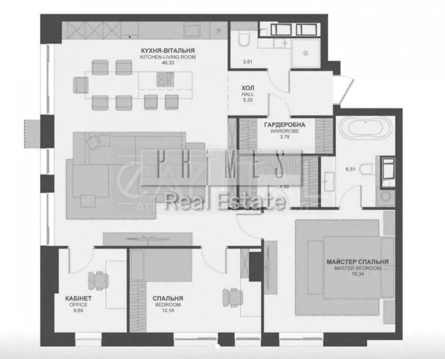 Apartment for sale without renovation 107m2 Triinity residential complex Trinity Trinit