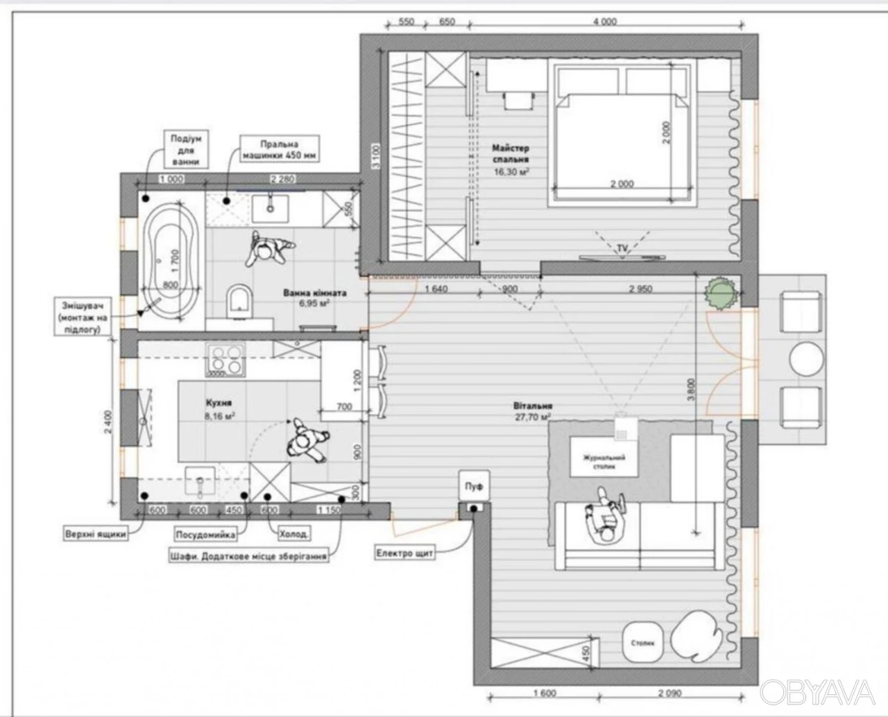 2-room apartment, 60 sq.m.