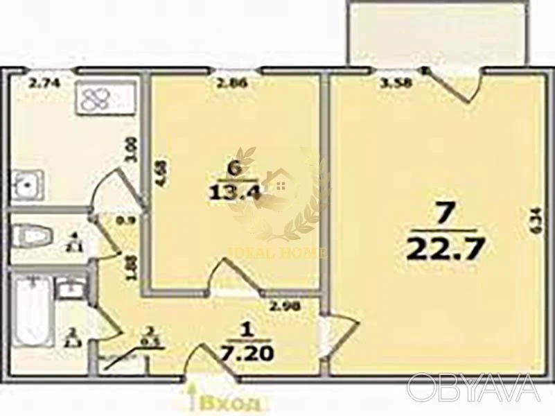 2-room apartment, 45 sq.m.