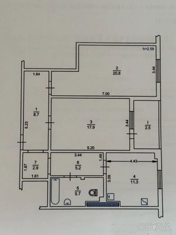 2-room apartment, 75 square meters. m