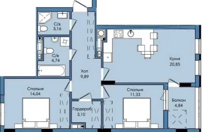 Продажа 2к квартиры 72/51/21м² ЖК Washington City ул. Дж. Ва