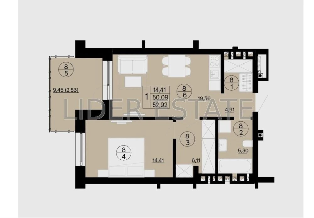 Продаж 1-кімн квартири 46м² в ЖК "AURA"