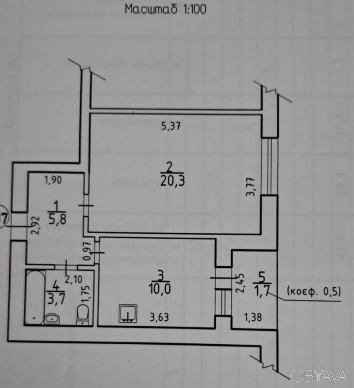 1-room apartment, 42 sq.m.