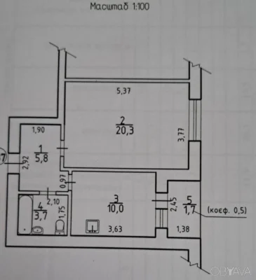 1-room apartment, 42 sq.m.