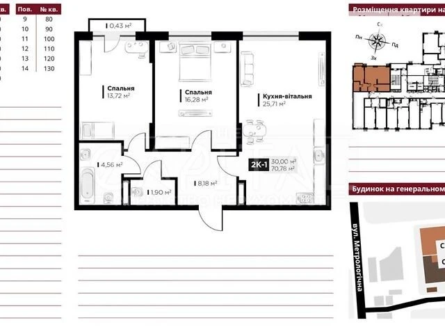 Продаж 2к квартири 70.78 кв. м на вул. Метрологічна • ID 346