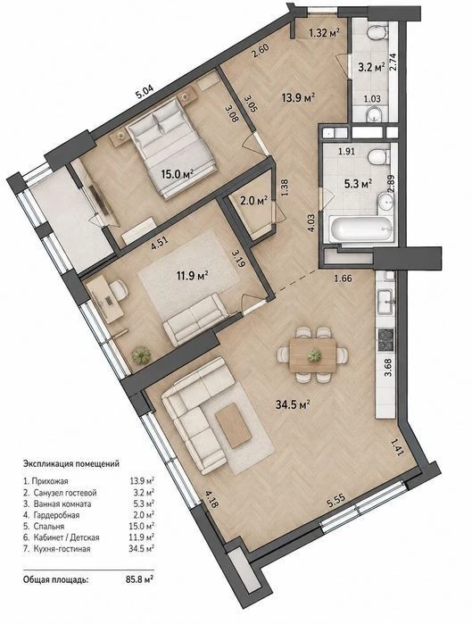 Apartment for sale 3 rooms 92m2 renovated Manhattan City Beresteysky