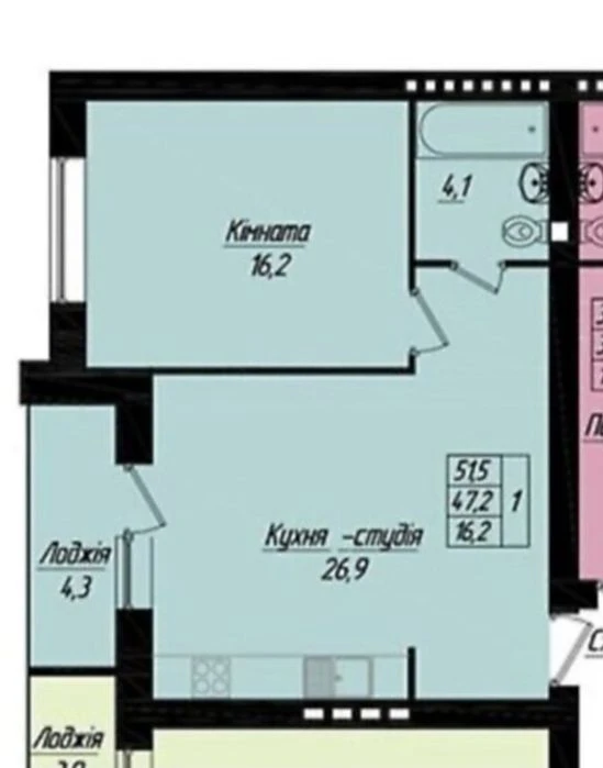 Продається простора 1 кім. квартира 52м.кв по вул. Тернопіль