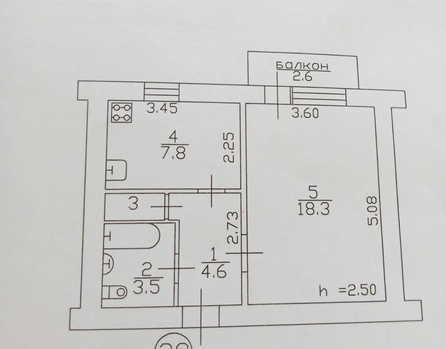 1 комнатная квартира 38 м2, 3 этаж, кирпич